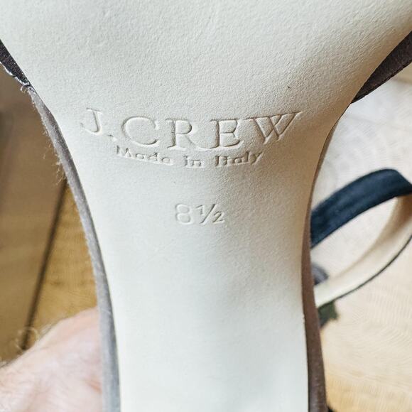 J Crew Shoes Women 8.5 Black Gray Satin Colorblock Pump Ankle Strap Block Heels - Picture 10 of 11